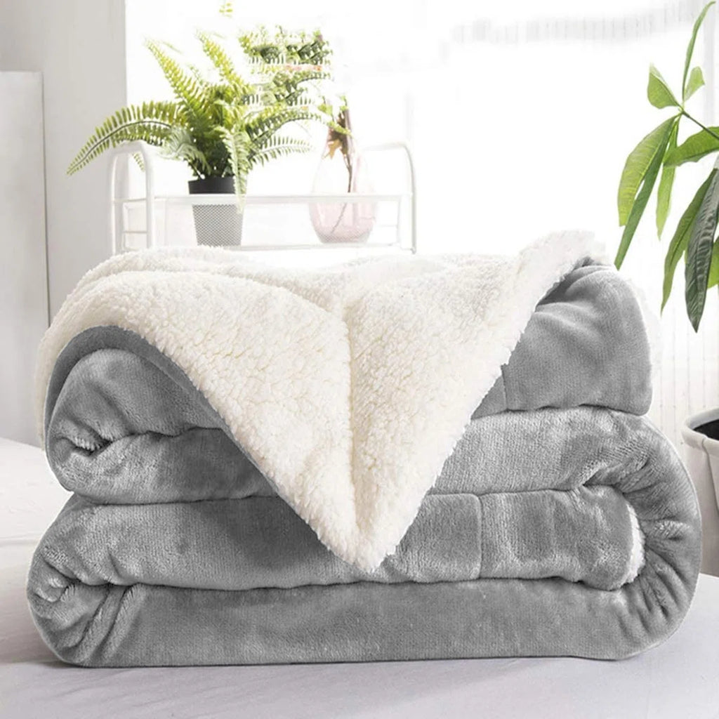 Sherpa Fleece Fur Thick Reversible Blanket Throw