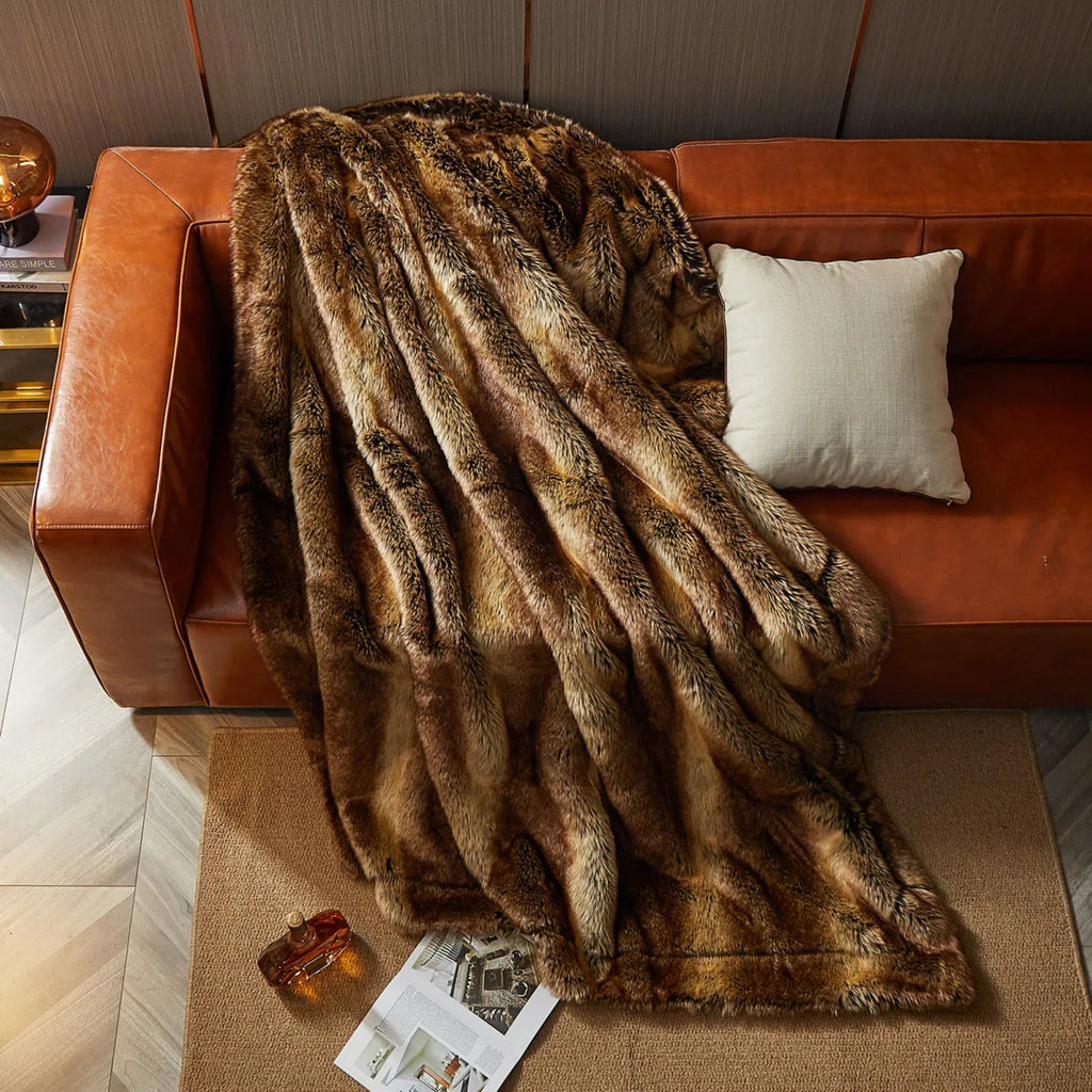 Luxury Faux Fur Blanket - Super Thick Warm Long Fluff Fuzzy Blanket for Bed