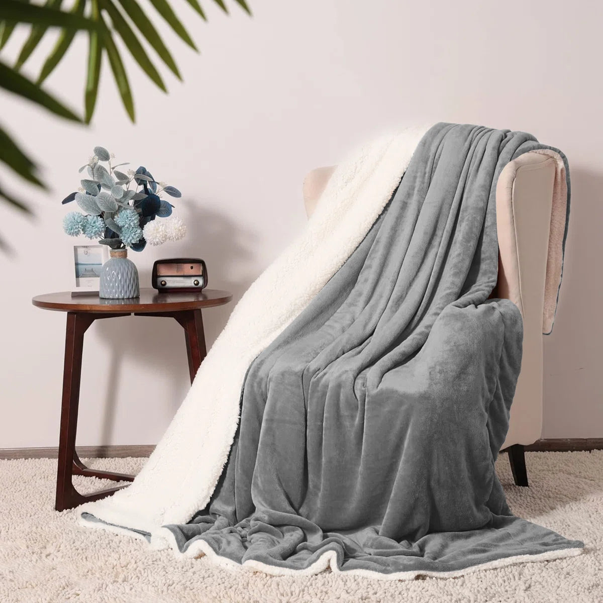 Sherpa Fleece Fur Thick Reversible Blanket Throw