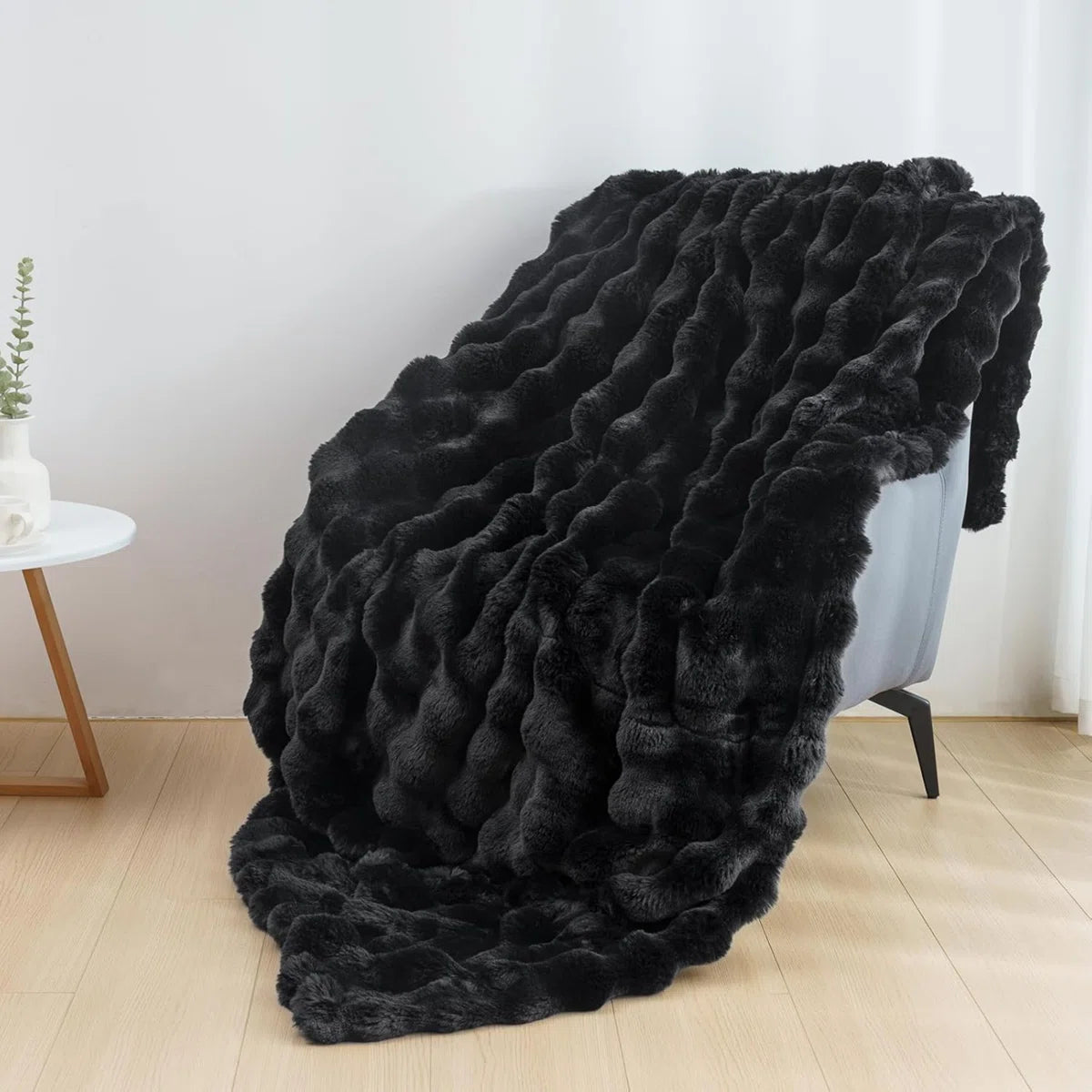 Cozy Warm Luxury Faux Fur Rabbit Throw Blanket, Knitted Soft Thick Furry Cute Plush Reversible Blanket for Sofa, Living Room, Bedroom - Suitable for Winter & Spring & Holiday Gift Ideas