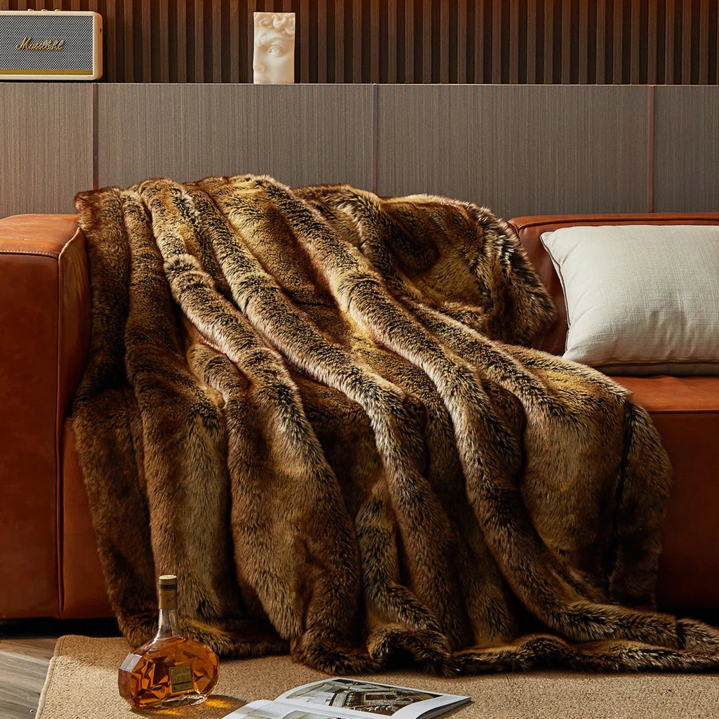 Luxury Faux Fur Blanket - Super Thick Warm Long Fluff Fuzzy Blanket for Bed