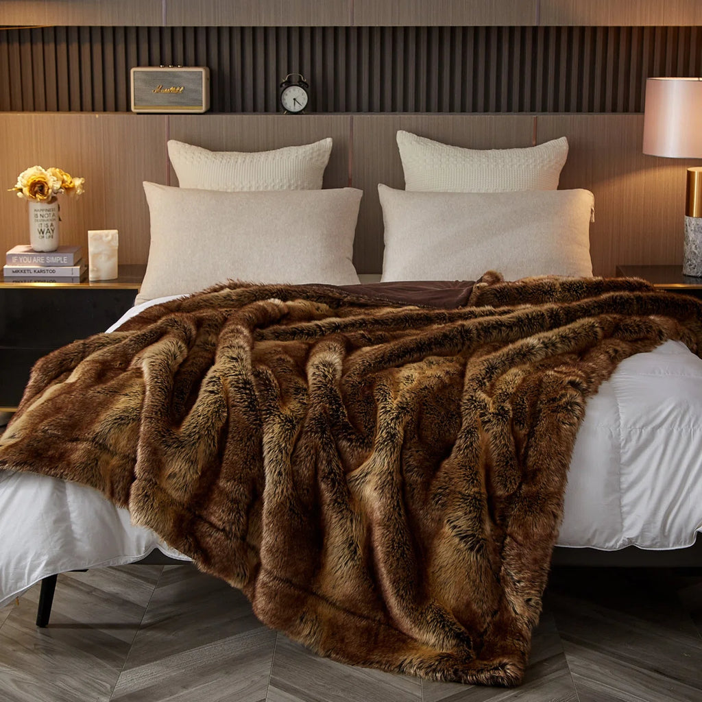 Luxury Faux Fur Blanket - Super Thick Warm Long Fluff Fuzzy Blanket for Bed