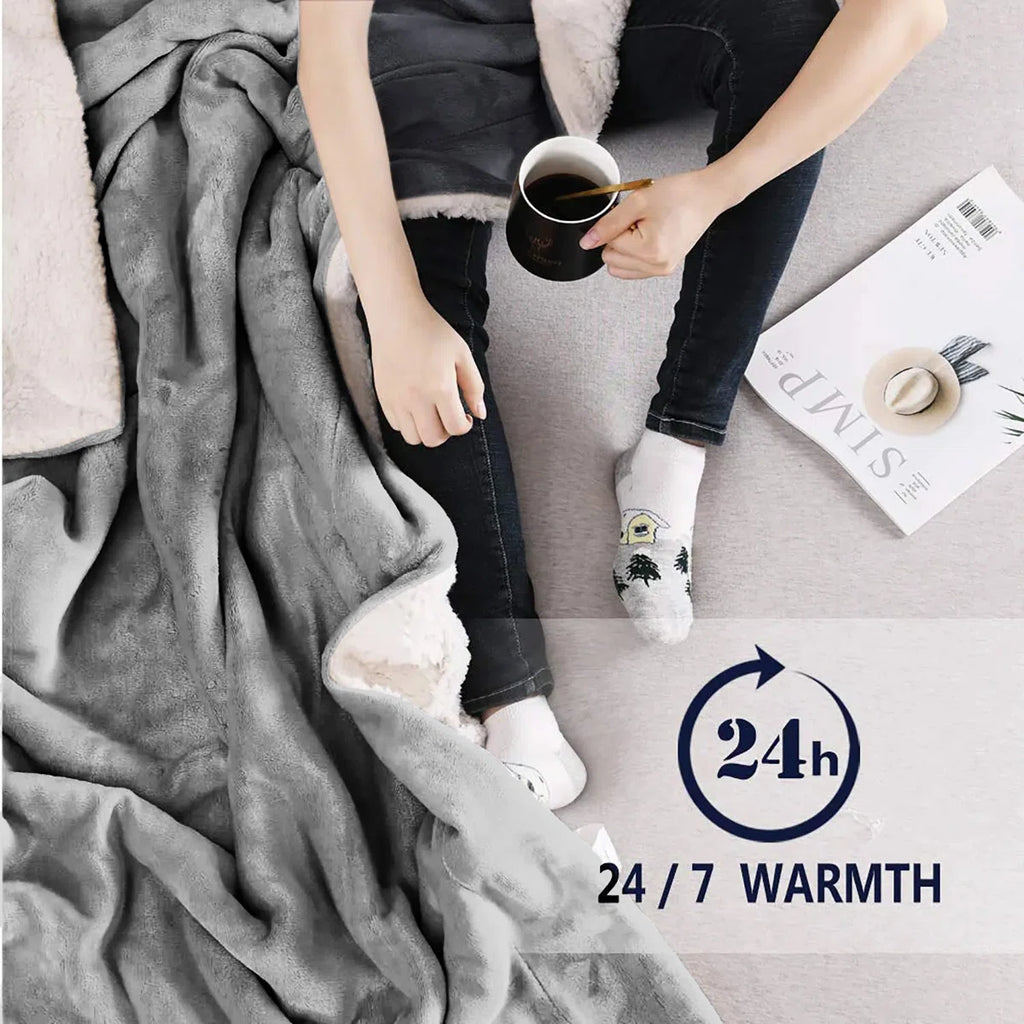 Sherpa Fleece Fur Thick Reversible Blanket Throw