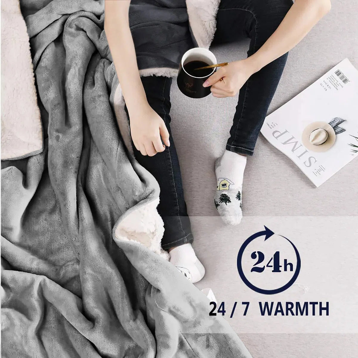 Sherpa Fleece Fur Thick Reversible Blanket Throw